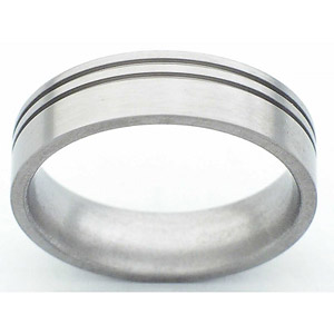 6MM FLAT TITANIUM BAND WITH (2).5MM OFF CENTER GROOVES IN A SATIN FINISH.