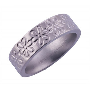 6MM FLAT TITANIUM BAND WITH TOOLED FLOWERS IN A SATIN FINISH