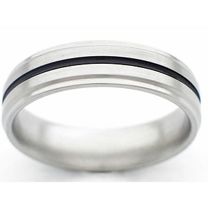 6MM FLAT TITANIUM BAND WITH GROOVED EDGES AND (1)1MM GROOVES. SATIN POLISH IN CENTER AND POLISHED EDGES.