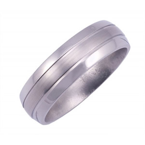 7MM DOMED TITANIUM BAND WITH (2).5MM GROOVES. THE CENTER IS A SATIN FINISH AND THE EDGES ARE POLISHED.
