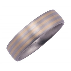 7MM DOMED TITANIUM BAND WITH (3)1MM 14K YELLOW GOLD INLAYS IN A SATIN FINISH