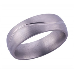 7MM DOMED TITANIUM BAND WITH HALF INFINITY TOOLING IN A SATIN FINISH.