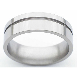7MM FLAT TITANIUM BAND WITH(1)1MM OFF CENTER GROOVE IN A POLISH FINISH.