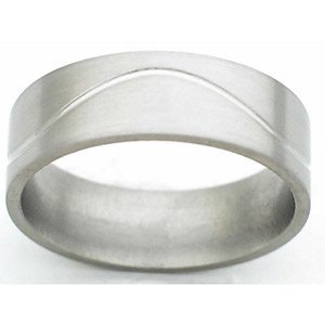 7MM FLAT TITANIUM BAND WITH HALF INFINITY TOOLING. THE TOOLING IS POLISHED AND THE SURFACE IS SATIN.