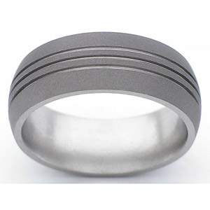 8MM DOMED TITANIUM BAND WITH(3).5MM GROOVES IN A SANDBLAST FINISH.