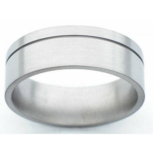 8MM FLAT TITANIUM BAND WITH (1).5MM OFF CENTER GROOVE IN A SATIN FINISH.