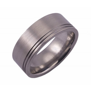 8MM FLAT TITANIUM RING WITH TWO .5MM GROOVES THAT ARE OFF-CENTER IN A SATIN FINISH