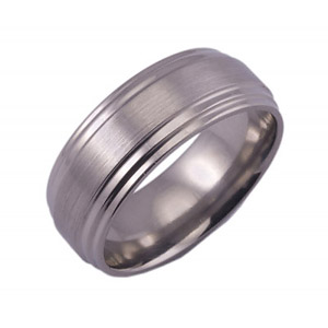 8MM FLAT TITANIUM RING WITH TWO STEP GROOVES ON EACH EDGE IN A SATIN AND POLISH FINISH