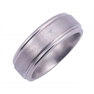 8MM WIDE TITANIUM BAND WITH ROUND EDGES AND A FLAT CENTER. STONE FINISH IN THE CENTER, POLISH ON THE EDGES.