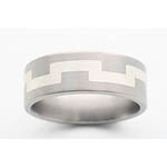 10MM FLAT TITANIUM BAND WITH A 2MM MAYAN STYLE STERLING SILVER INLAY WITH A ...