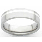 5MM FLAT TITANIUM BAND WITH(1)1MM OFF CENTER STERLING SILVER INLAY IN A ...