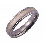 5MM FLAT TITANIUM RING WITH GROOVED EDGES AND A 1MM 14KY GOLD INLAY IN A CROS...