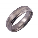 6MM WIDE BEVELED TITANIUM RING WITH 1 (1)MM WIDE INLAY OF 14KW GOLD IN A ST...