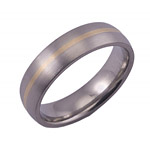 6MM DOMED TITANIUM RING WITH A 1MM INLAY OF 14KY GOLD IN A SATIN FINISH