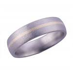 6MM DOMED TITANIUM BAND WITH (1)1MM 14K YELLOW GOLD INLAY IN A STONE FINISH