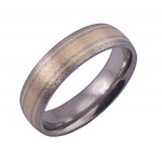 6MM DOMED TITANIUM RING WITH A 2MM CENTER INLAY OF 14KY GOLD AND TWO .5MM INLA...
