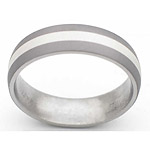 6MM DOMED TITANIUM BAND WITH (1)2MM STERLING SILVER INLAY IN A SANDBLAST...