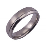 6MM DOMED TITANIUM RING WITH A .5MM OFF-CENTER GROOVE IN A SATIN AND POLISH...
