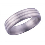 6MM DOMED TITANIUM BAND WITH (3)1MM STERLING SILVER INLAYS IN A STONE FI...
