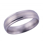 6MM DOMED TITANIUM BAND WITH GROOVED EDGES AND(1)1MM 14K WHITE GOLD INLAY I...