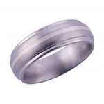 6MM DOMED TITANIUM BAND WITH GROOVED EDGES AND(1)1MM STERLING SILVER INLA...