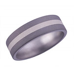 6MM FLAT TITANIUM BAND WITH (1)2MM STERLING SILVER INLAY IN A SANDBLAST F...