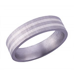 6MM FLAT TITANIUM BAND WITH(2)1MM STERLING SILVER INLAYS IN A CROSS SATIN...