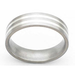 6MM FLAT TITANIUM BAND WITH(2)1MM STERLING SILVER INLAYS IN A SATIN FINI...