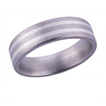 6MM FLAT TITANIUM BAND WITH(2)1MM STERLING SILVER INLAYS IN A STONE FINIS...