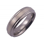 6MM FLAT TITANIUM RING WITH ROUNDED EDGES AND A 2MM INLAY OF 14K WHITE GOLD I...