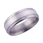7MM BEVELED TITANIUM BAND WITH(1)3MM STERLING SILVER INLAY IN A STONE FIN...