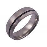 7MM DOMED TITANIUM RING WITH A 1MM OFF-CENTER GROOVE WITH BLACK ANTIQUING I...