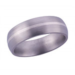 7MM DOMED TITANIUM BAND WITH (1)1MM STERLING SILVER INLAY IN A SATIN FIN...