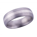 7MM DOMED TITANIUM BAND WITH (1)2MM STERLING SILVER INLAY IN A STONE FIN...