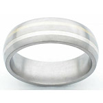 7MM DOMED TITANIUM BAND WITH(1)1MM 24K YELLOW GOLD INLAY AND (1)1MM STERLI...