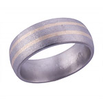 7MM DOMED TITANIUM BAND WITH (2)1MM 14K YELLOW GOLD INLAYS IN A STONE FINIS...