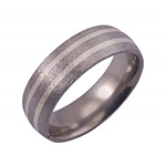 7MM DOMED TITANIUM BAND WITH(2)1MM STERLING SILVER INLAYS IN A STONE FIN...