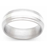 7MM DOMED TITANIUM BAND WITH GROOVED EDGES AND(1)2MM STERLING SILVER INLA...