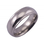 7MM DOMED TITANIUM RING WITH GROOVED EDGES IN A POLISH FINISH
