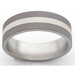 7MM FLAT TITANIUM BAND WITH (1)2MM STERLING SILVER INLAY IN A SANDBLAST ...