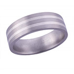 7MM FLAT TITANIUM BAND WITH(2)1MM STERLING SILVER INLAYS IN A SATIN FINI...
