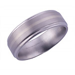 7MM FLAT TITANIUM BAND WITH GROOVED EDGES AND (1)1MM 14K WHITE GOLD INLAY I...