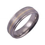 7MM FLAT TITANIUM BAND WITH GROOVED EDGES AND (1)1MM 14K YELLOW GOLD INLAY ...