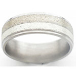7MM FLAT TITANIUM BAND WITH A GROOVED EDGE AND (1)2MM 14K WHITE GOLD INLAY ...