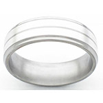 7MM FLAT TITANIUM BAND WITH GROOVED EDGES AND (2)2MM STERLING SILVER INLA...