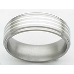 7MM FLAT TITANIUM BAND WITH GROOVED EDGES AND(3).5MM STERLING SILVER INL...