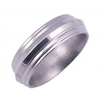 7MM WIDE TITANIUM BAND WITH A PEAKED CENTER AND A DOUBLE GROOVED EDGE. SAT...