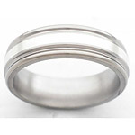 7MM FLAT TITANIUM BAND WITH ROUNDED EDGES AND (1)2MM STERLING SILVER INLA...