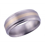 8MM BEVELED TITANIUM BAND WITH (1)2MM 14K YELLOW GOLD INAY IN A SATIN FINIS...