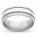 8MM BEVELED TITANIUM BAND WITH(2)1MM STERLING SILVER INLAYS FLANKED BY 2 ...